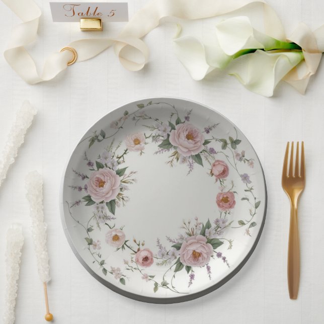 Assiettes En Carton Mariage d'été élégant motif floral de fleur sauvag (Mariage)