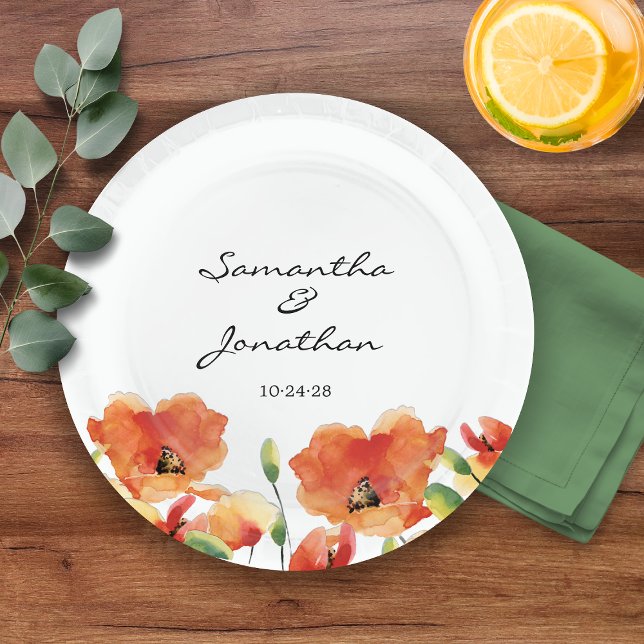 Assiettes En Carton Mariage d'été Golden Poppy (Summer Golden Poppy Wedding Paper Plates)