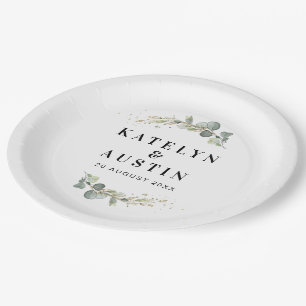 Assiettes En Carton mariage d'eucalyptus aquarelle 