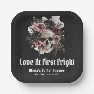 Assiettes En Carton Mariage d'Halloween Crâne Amour au Premier Effroi
