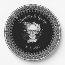 Mariage d'Halloween Crâne Floral Dentelle Noir Bla