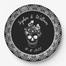 Mariage d'Halloween Crâne Floral Gothique Noir et