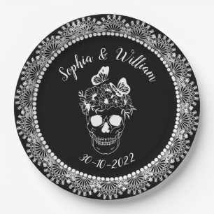 Assiettes En Carton Mariage d'Halloween noir blanc gothique