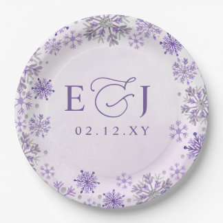 Assiettes En Carton Mariage d'hiver flocons de neige violet argent Mon