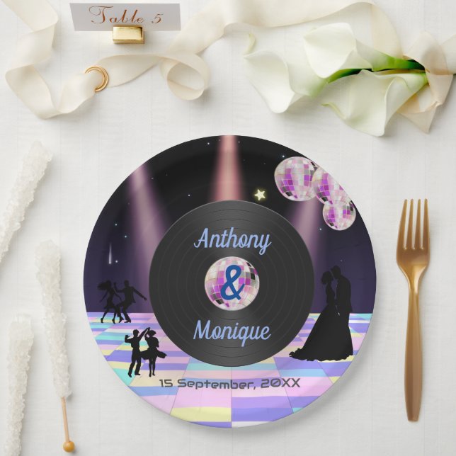 Assiettes En Carton Mariage Disco personnalisable (Mariage)