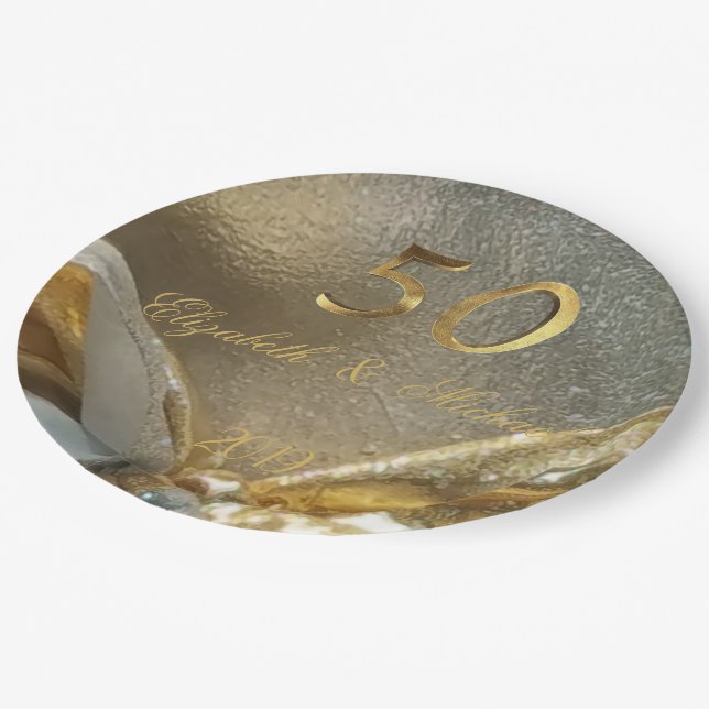 Assiettes En Carton Mariage d'or 50e anniversaire Faux Gold Numéro (Angle)
