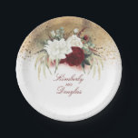 Assiettes En Carton Mariage d'or aux fleurs rouges et blanches de Bour<br><div class="desc">Fleurs rouges et blanches Bourgogne or parties scintillant papier mariage plaques</div>