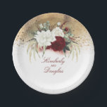 Assiettes En Carton Mariage d'or aux fleurs rouges et blanches de Bour<br><div class="desc">Fleurs rouges et blanches Bourgogne or parties scintillant papier mariage plaques</div>