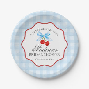 Assiettes En Carton Mariage Douce Cerise Bleue Coquette Gingham