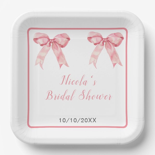Assiettes En Carton Mariage douche Rose Coquette Bow (Recto)