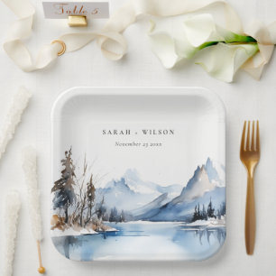 Assiettes En Carton Mariage du paysage de neige hivernale du lac Mount