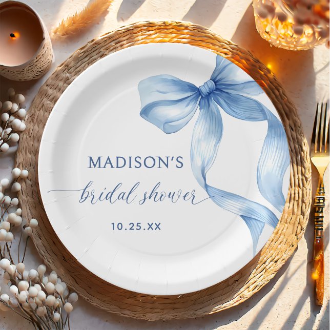 Assiettes En Carton Mariage Dusty Blue Bow Elle Noue Le Nœud Réception (Créateur téléchargé)