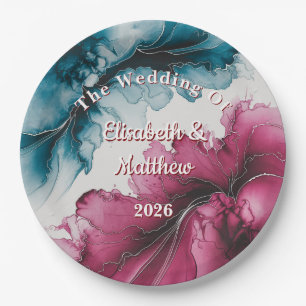 Assiettes En Carton Mariage Dusty Blue et Burgundy