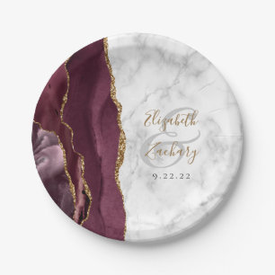 Assiettes En Carton Mariage écriture dorée sur marbre de Bourgogne