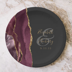 Assiettes En Carton Mariage écriture dorée sur marbre de Bourgogne