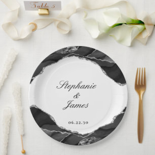 Assiettes En Carton Mariage élégant à la feuille d'argent et à l'agate