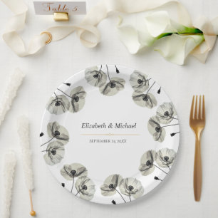 Assiettes En Carton Mariage Élégant aux Coquelicots Neutres Minimalist