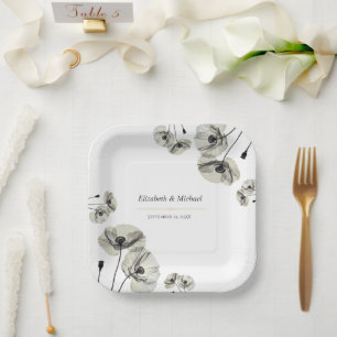 Assiettes En Carton Mariage Élégant aux Coquelicots Neutres Minimalist