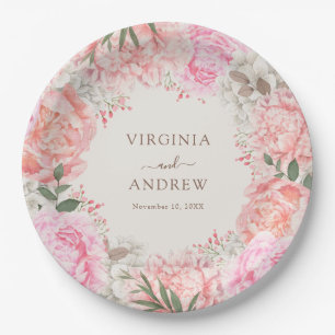 Assiettes En Carton Mariage Élégant aux Pivoines