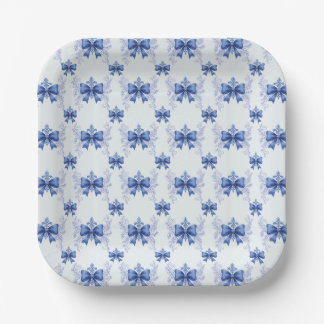 Assiettes En Carton Mariage Elégant avec Ruban Bleu