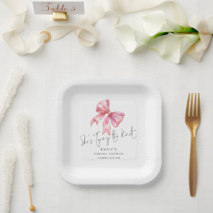 Assiettes En Carton Mariage élégant avec un nœud rose moderne