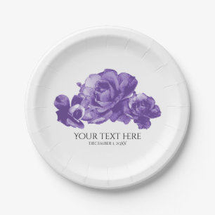 Assiettes En Carton Mariage élégant de roses vintage aquarelle violett