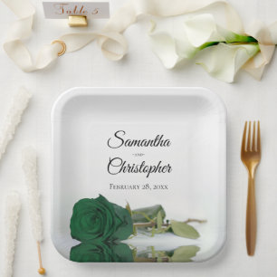 Assiettes En Carton Mariage élégant et chic à la rose verte émeraude r