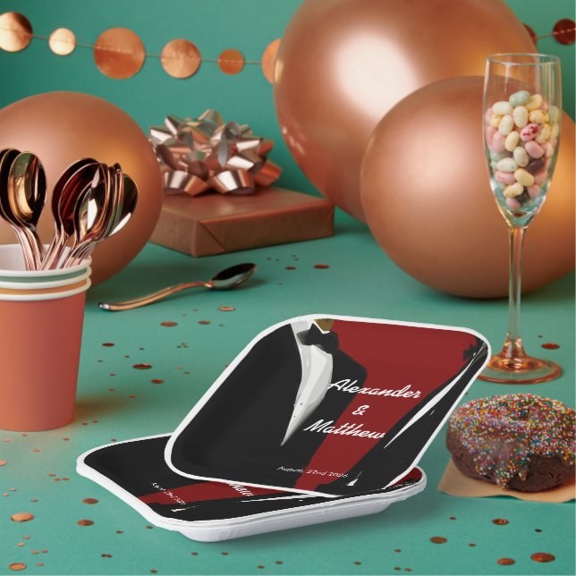 Assiettes En Carton Mariage Élégant et Moderne d'Hommes Gays (Multi)