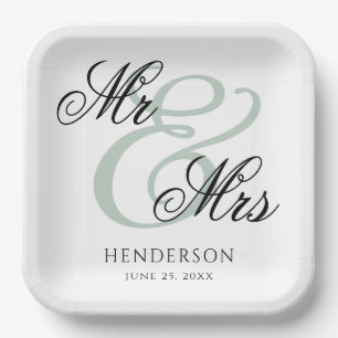 Assiettes En Carton Mariage Élégant Minimaliste Monsieur et Madame