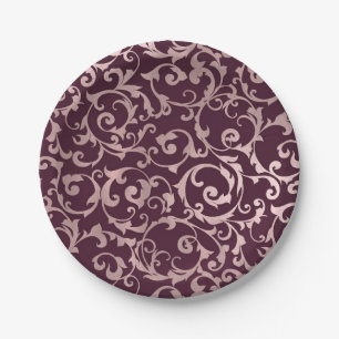 Assiettes En Carton Mariage élégant moderne au vin de framboise or ros