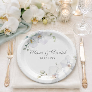 Assiettes En Carton Mariage Élégant Orchidée Blanche Moderne