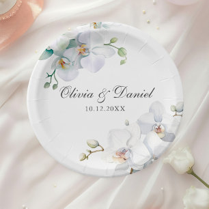 Assiettes En Carton Mariage Élégant Orchidée Blanche Moderne