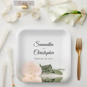 Assiettes En Carton Mariage Élégant Rose Pêche Blush Miroir Style