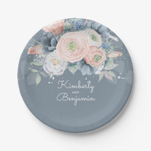 Assiettes En Carton Mariage élégant, Rose poussiéreux et bleu pâle