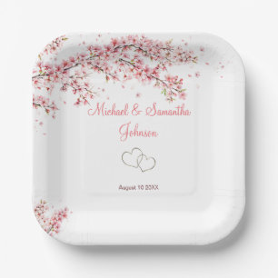Assiettes En Carton Mariage Élégant sous les Cerisiers en Fleur