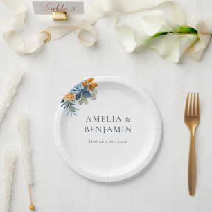 Assiettes En Carton Mariage Élégant Terracotta Orange Bleu Marine Roui