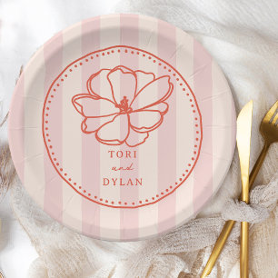 Assiettes En Carton Mariage en bande rose fleur