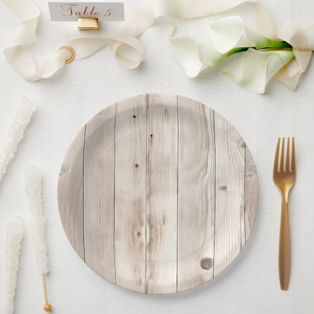 Assiettes En Carton Mariage en bois blanc crème (Mariage)