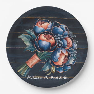Assiettes En Carton Mariage en bois de bouquet de la Marine bleu et de