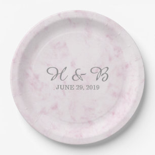 Assiettes En Carton Mariage en marbre rose vif