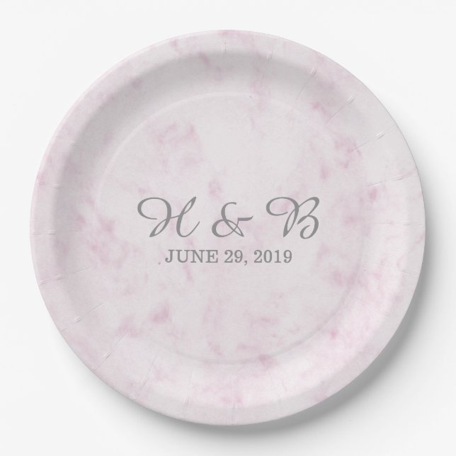 Assiettes En Carton Mariage en marbre rose vif (Devant)