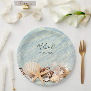 Assiettes En Carton Mariage en marbre Tropical Ocean Beach