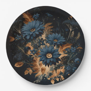 Assiettes En Carton Mariage en noir bleu et or en bois de glam rustiqu