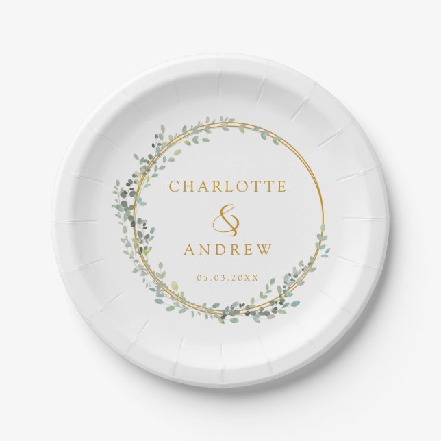 Assiettes En Carton Mariage eucalyptus moderne et élégant (Devant)