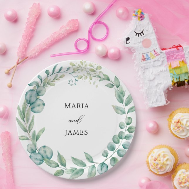 Assiettes En Carton Mariage Feuille de l'Eucalyptus (Fête)