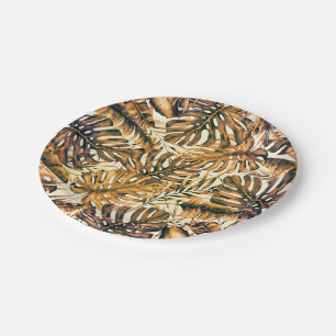 Assiettes En Carton Mariage Feuille Orange Gold Elegant Tropical Palm
