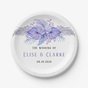 Assiettes En Carton Mariage Feuille Tropical Blue and Purple Palm