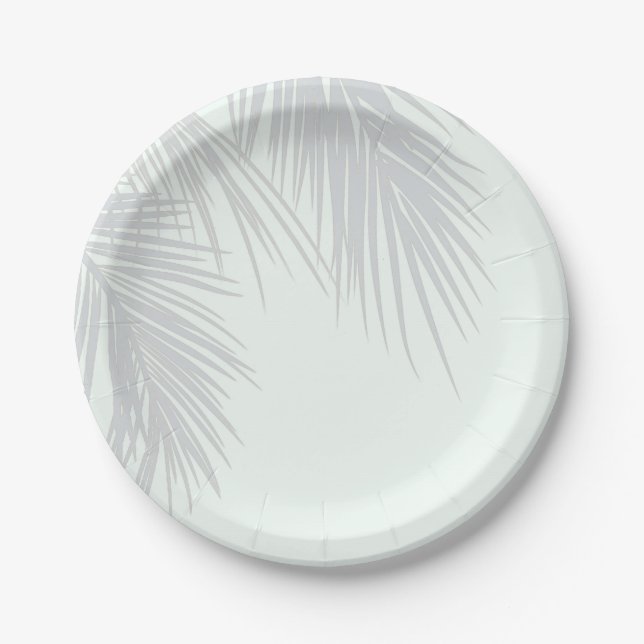 Assiettes En Carton Mariage Feuille White Elegant Tropical Palm Tree (Devant)