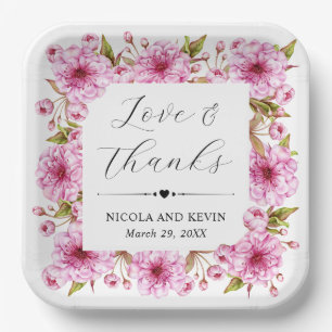 Assiettes En Carton Mariage Fleur de Cerisier Rose au Printemps Aquare