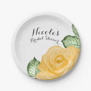 Assiettes En Carton Mariage Fleur Rose Jaune Élégant Shower de Mariée